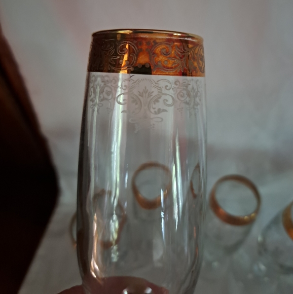 Beautiful Pasabahce Circle Turkish Art Glass Champagne Flutes 18k gold - Picture 3 of 3